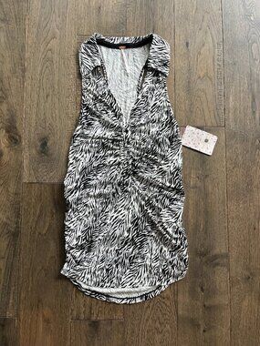 Free People Cocoa Zebra Ruched Tank Top NWT Black White Size M